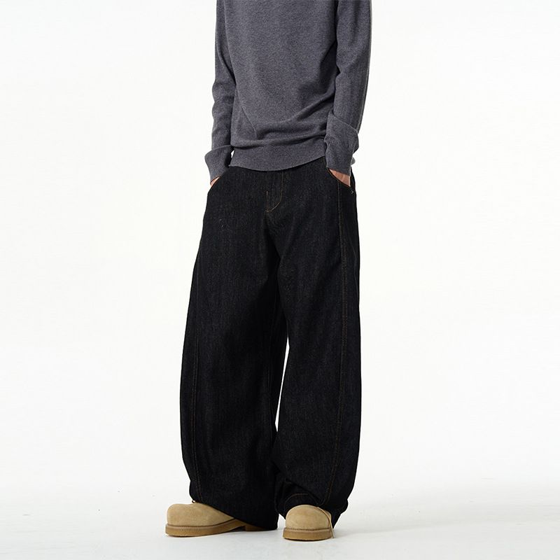 Unisex Retro Wide Leg Jeans – High-End Black Straight Cut, Streetwear Loose Fit For Men & Women_mkmklike.com
