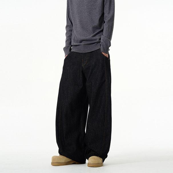 Unisex Retro Wide Leg Jeans – High-End Black Straight Cut, Streetwear Loose Fit For Men & Women_mkmklike.com