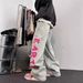 Flocking Letter Design Sense Niche Jeans Men's Oldschool American Pants Trendy Brand Straight Casual Trousers_mkmklike.com