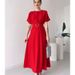Women's Clothing new solid color fashion chest pleated belt dress long skirt_mkmklike.com