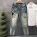 Men's Clothing Street Washed Distressed Fashion Jeans For Men Spring And Autumn Straight Loose \High Street Vibe Style Long Pants_mkmklike.com