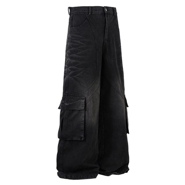 Vintage Washed Denim Work Pants For Men & Women - Relaxed Fit Straight Leg Jeans With Utility Pockets, Distressed Style Casual Streetwear_mkmklike.com