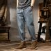 Spring And Summer Thin Japanese-style Denim Nine-point Pants Men's Retro Elastic Waist Elastic Badge Large-size Jeans Men's 9-point_mkmklike.com