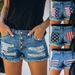 Women's Clothing Print Slimming Ripped Single Row Button Denim Shorts_mkmklike.com
