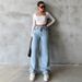 High-Waisted Retro Draped Denim Jeans for Women Wide Leg Loose Straight Leg Trousers_mkmklike.com
