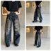 Men's Vintage Distressed Denim Pants - Oversized Baggy Jeans With Frayed Hem & Streetwear Aesthetic (S-3XL, Washed Blue)_mkmklike.com