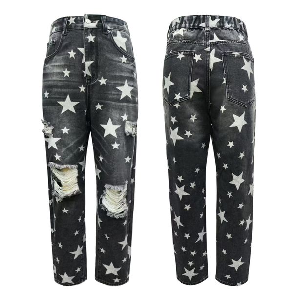 Women's Clothing Printed Pattern Ripped Straight Casual Jeans Women_mkmklike.com