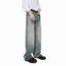 MTLCLOTHES Menswear | Vintage Washed Light Distressed Stylish Straight Wide Leg Jeans With Whiskers Versatile_mkmklike.com
