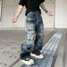 Men's Clothing Summer Street Retro Washed Knife Cut Ripped Jeans Unisex High Street Flared Slimming Floor Mopping Pants_mkmklike.com