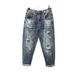 Men's High Street Retro Ripped Beggar Pants Loose Straight Harem Jeans Trendy Nine Point Spring Summer Clothing_mkmklike.com