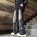 American High Street Hiphop Pants Trendy Brand Design Sense Tie-dye Gradual Change Wide Leg Pants Men's Loose Straight Jeans_mkmklike.com