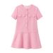 Women's Clothing new round neck short sleeve French style small fragrance style metal button a-line skirt texture short dress_mkmklike.com
