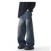 Men's Stretch Jeans Loose Straight Leg Wide Leg Pants Yellow Mud Dye Autumn Wash_mkmklike.com