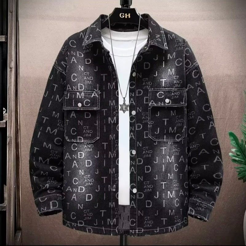 Men's Clothing Denim Jacket Men Spring And Autumn Fashion Brand Cool Letter Lapel Shirt Men Loose Retro Casual Workwear Jacket_mkmklike.com