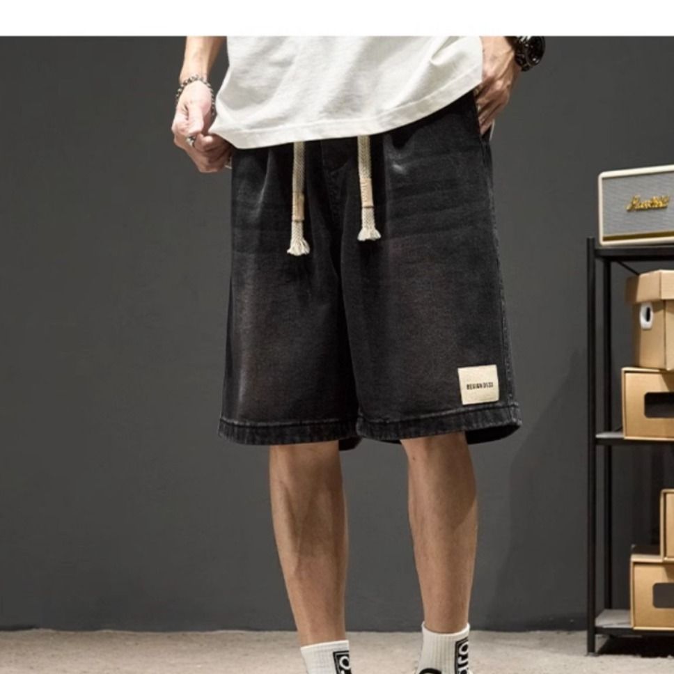 Men’s Clothing Men's Denim Shorts Summer Street Hip Hop Letter Straight Pants Retro Washed Loose Trendy Brand Shorts_mkmklike.com