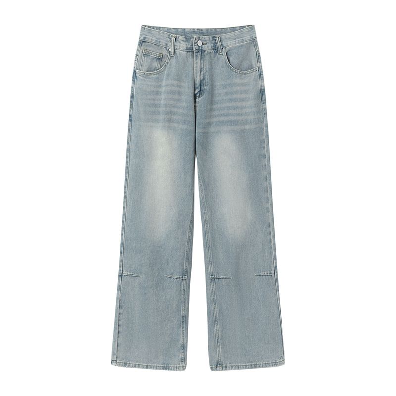 Men's Clothing Washed Gradient Distressed Jeans Men's Vibe Handsome Loose Wide Leg Straight Trousers_mkmklike.com