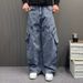 Men's Retro Workwear Jeans High Street Style Slim Fit Casual Straight Leg Wide Leg Trousers Trendy Loose_mkmklike.com