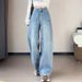 Stylish Straight-leg Jeans With Sparkling Rhinestones For Women, Spring And Autumn, American Style, High-waisted,_mkmklike.com
