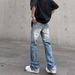 Nordmann American High Street Vibe Style Wahed Light Blue Ripped Jean Men' Straight Leg Slightly Flared Cleanfit Slimming_mkmklike.com