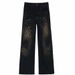 Retro Distressed Jeans For Men – Vintage-Inspired High Street Flare With Lightning Wash & Relaxed Fit_mkmklike.com