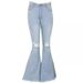 Women's Clothing New Autumn Versatile Casual Wide Leg Knee Ripped Denim Flared Trousers, Flared Trousers_mkmklike.com