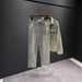 Men's Hong Kong Style Patchwork Denim Jacket Distressed Washed Casual Spring Autumn Midweight Straight Leg Jeans Two Piece Set_mkmklike.com