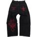 European And American Trendy Brand Y2k Retro Hip Hop Goth Straight Loose Wide-leg Skull Embroidery Washed Jeans Men_mkmklike.com