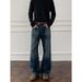 Vintage Blue Lightning Pattern Jeans For Men, New Autumn Style, Distressed Micro-flared Straight Pants, American Style_mkmklike.com