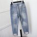New Plus Size Women's Clothing 200 Pounds Fat MM Nine Point Hole Denim Harem Pants Loose Beggar Nine Point Pants_mkmklike.com