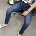 Men's Clothing Autumn And Winter Label Dark Blue Slim Fit Nine Point Jeans For Men With Skinny Feet Slim And Energetic Young Men's Long Pants_mkmklike.com