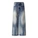 Washed Distressed White Denim Cleanfit Punk Loose Wide-Leg Dad Men's Vintage Frayed Straight-Leg Pants_mkmklike.com