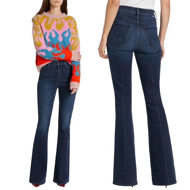 Women's Clothing Early Spring High Waist Dark Blue Mid Line Slim Fit Big Flared Denim Trousers_mkmklike.com