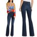Women's Clothing Early Spring High Waist Dark Blue Mid Line Slim Fit Big Flared Denim Trousers_mkmklike.com