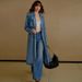 K Women's Elegant Waist Belt Denim Trench Coat; Fashionable Long Coat._mkmklike.com
