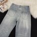 Men's Trendy Washed Blue Jeans High Street Summer Style Casual Wide Leg Trousers Loose Fit American Pants_mkmklike.com