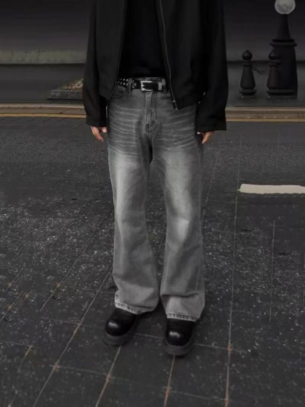 Men's Clothing Vintage Bootcut Light Gray Washed Denim Jeans For Men & Women | Retro Cleanfit Styling | High Waist Straight Leg Comfort Pants_mkmklike.com