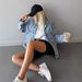 Women's Casual Long Sleeve Denim Jacket European American Style Drop Shoulder Button Front Loose Fit_mkmklike.com