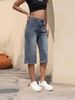 K New Women's Cowboy Mid Pants Breathable Quarter Pants Elastic High Waist Elastic Mid Pants_mkmklike.com