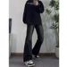 Men's Black Flared Jeans Loose Fit Straight Leg Stylish Sophisticated American High Street Trendy Trousers for Spring Summer Autumn_mkmklike.com