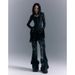 Cross-border Design Street Punk Heavy-duty Low-waist Flared Jeans For Women, 2025 Spring, Studded Vintage Washed Denim_mkmklike.com