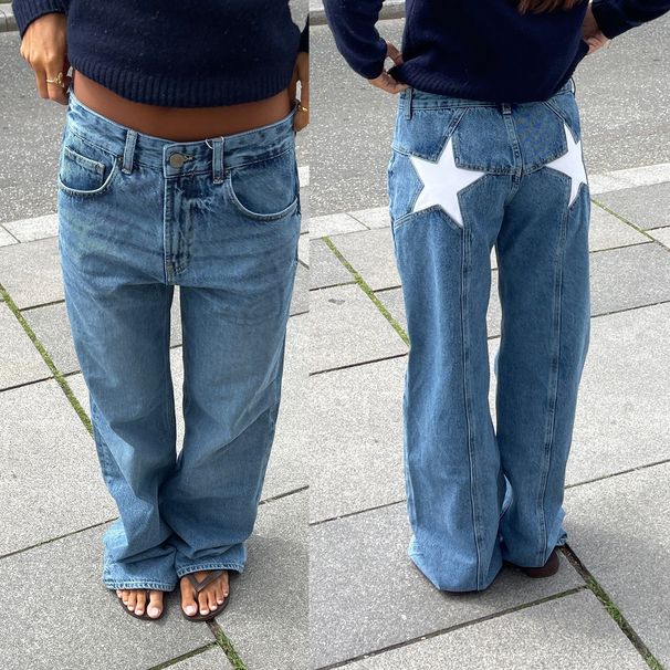 Y2K Retro Low Waist Wide Leg Jeans For Women – Contrast Stitching & Star Embellishments (Sizes S-L, 5+ Colorways)_mkmklike.com