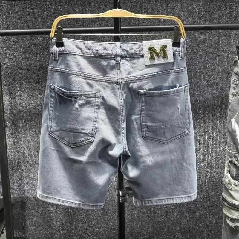 Men's Summer Denim Shorts Trendy Loose Straight Ripped Five Point Pants Brand Ins Trend_mkmklike.com