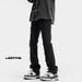 Cleanfit Ripped Jeans With Belt For Men, Trendy Brand, Slim Fit, Straight Leg, Slightly Flared, Black American High_mkmklike.com