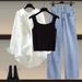 Women's Clothing Summer New Style Outfit Temperament Stylish Shirt Top Camisole Slim Jeans Three Piece Suit_mkmklike.com