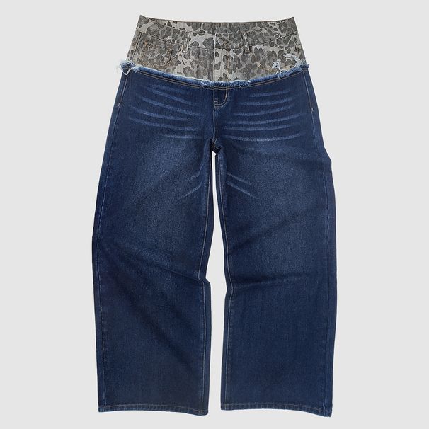 Retro Patchwork Leopard Print Jeans – 90s Hip-Hop Streetwear Baggy Pants For Men (S-XXL, Distressed Denim, Vintage Wide-Leg Trousers)_mkmklike.com