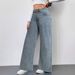 Women's High Waist Wide Leg Jeans With Pink Bow Embroidery - Comfortable Stretch Denim Pants For Casual Streetwear_mkmklike.com