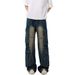 Men's Clothing Niche Design Washed Distressed Workwear Jeans For Men Trendy Cleanfit Loose Straight Leg Trousers For Men And Women_mkmklike.com