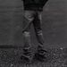 Men's Vintage Streetwear Cleanfit Splatter Jeans - Retro High-Waisted Flared Pants With Distressed Hem & Stacked Leg_mkmklike.com