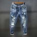 Men's Clothing Ripped Nine Point Jeans For Men Summer Thin Style Trendy Brand Slim Fit Skinny Korean Style Trendy Spring And Autumn Pants_mkmklike.com