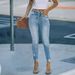 Women's Mid-Waist Skinny Jeans Stretch Denim Ripped Long Hot Girl Sexy Style_mkmklike.com